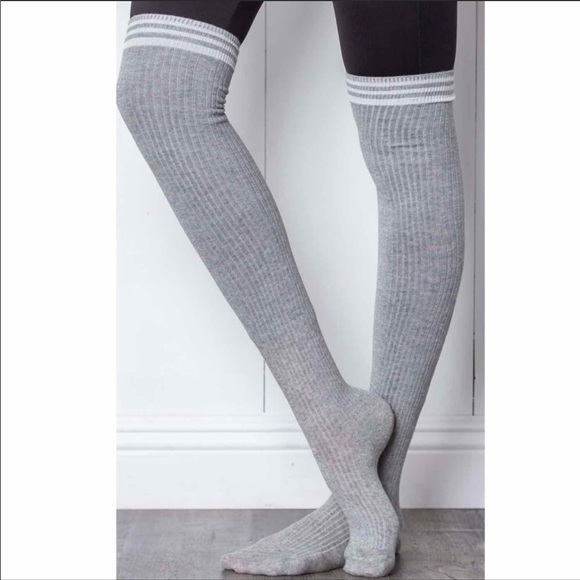Accessories - Grey Ribbed Knee High Socks